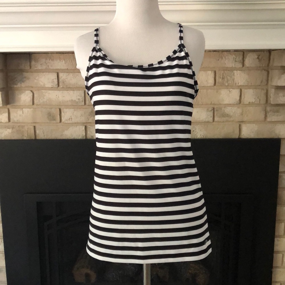 Champion Black White Stripe Racerback Built-in Bra Workout Tank size Medium